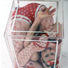 Skye Broberg all packed up in her glass box.