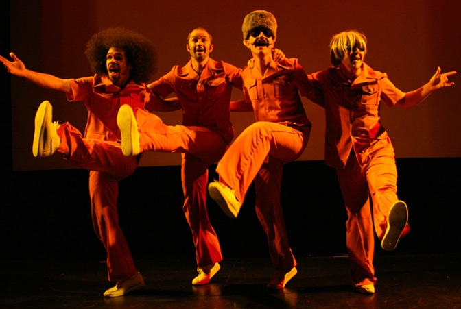 The Leisure Steppers - an all male comedy dance troupe in pink polyester. 