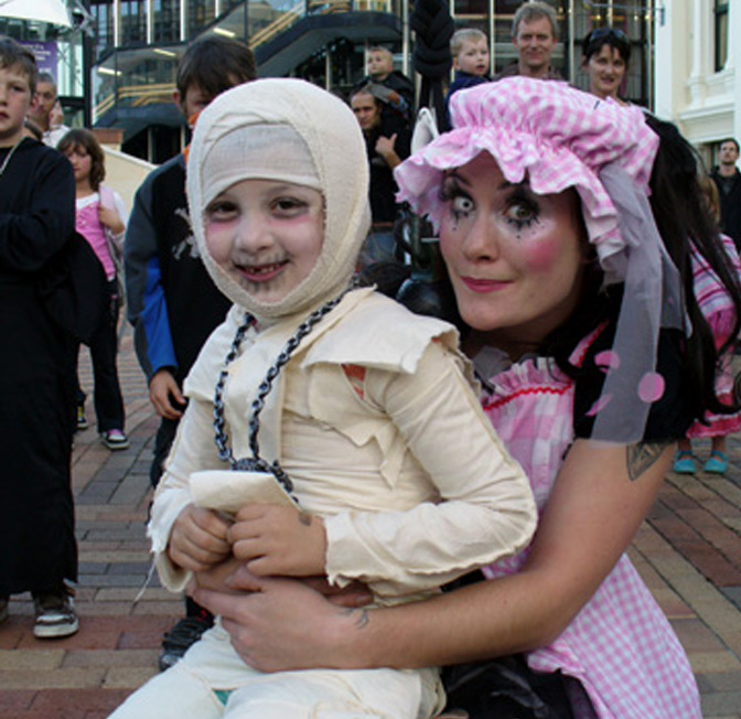 Tanya Drewery makes friends at the Capital E  Halloween event: Twisted Circus. 