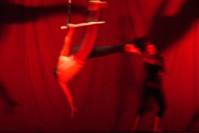 Tom Beauchamp and Maria Dubrowska perform trapeze and contemporary dance together. 