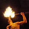 Pascal blows fire in a Gravity performance