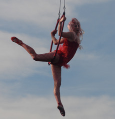 Skye in aerial hoop performance at Akaroa French Festival 2007 