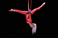 Skye hangs upside down from her hoop in Gravity and Other Myths 2007
